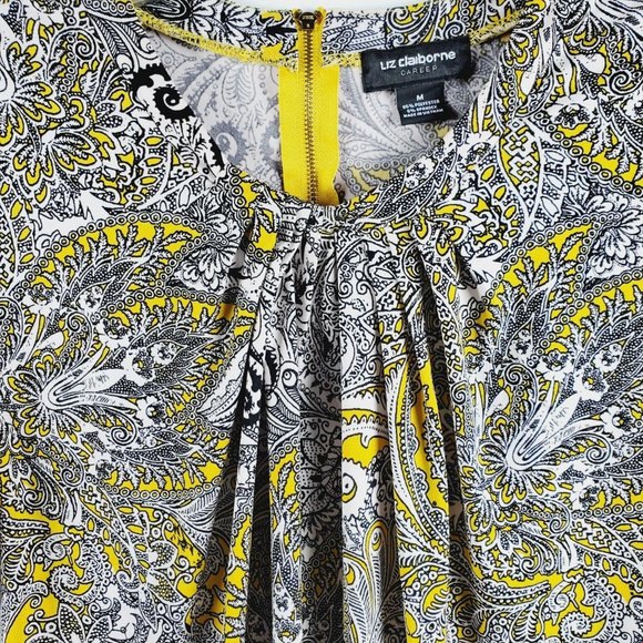 Liz Claiborne Career Short Cap Sleeved Top Yellow Black White Sz M - Picture 4 of 10